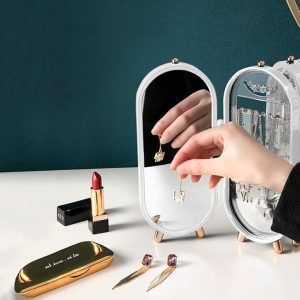 jewelry organizer folding casket display mirror stand white