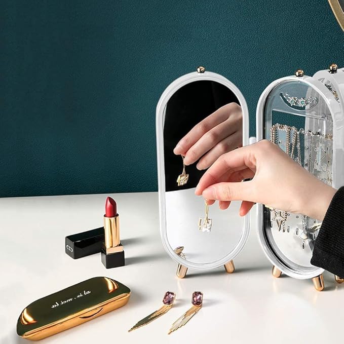 jewelry organizer folding casket display mirror stand white jewelry organizer folding casket display mirror stand white